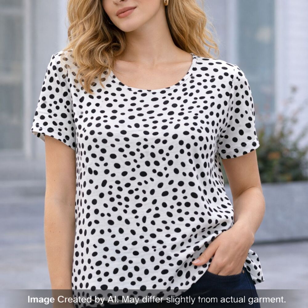 Mary Square Dalmatian Print Blouse | Black & White Polka Dot Top | Size L